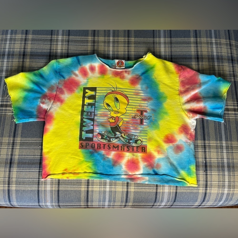 Vintage Looney Tunes Tweety Bird Tie Dye Crop Top Y2K 1998 Sportsmaster Shirt